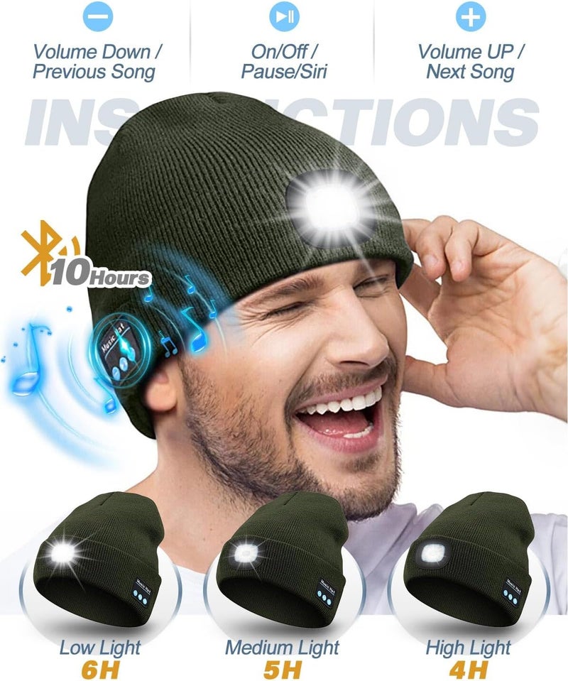 MOXTOYU Bluetooth Beanie with Light, USB Rechargeable LED Headlamp Winter Hat, Christmas Stocking Stuffers Gifts for Men Women - Image 3